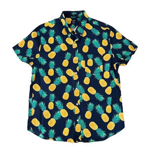 NWT J. Crew Men's Navy, Gold & Green Slim Pineapple Flex Washed Shirt